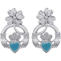 Silver Clover And Claddagh Post Earrings