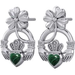 Silver Clover And Claddagh Post Earrings -Chic Jewelry Store PS TER1849 5