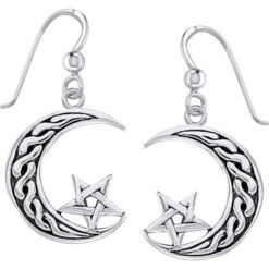 Silver Celtic Moon And Pentacle Earrings