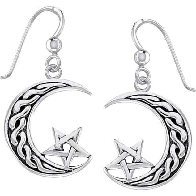 Silver Celtic Moon And Pentacle Earrings 3 Silver Celtic Moon And Pentacle Earrings