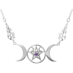 Triple Moon Goddess Pentagram Necklace