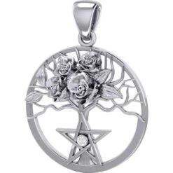 Silver Rose Tree Of Life With Pentacle Pendant