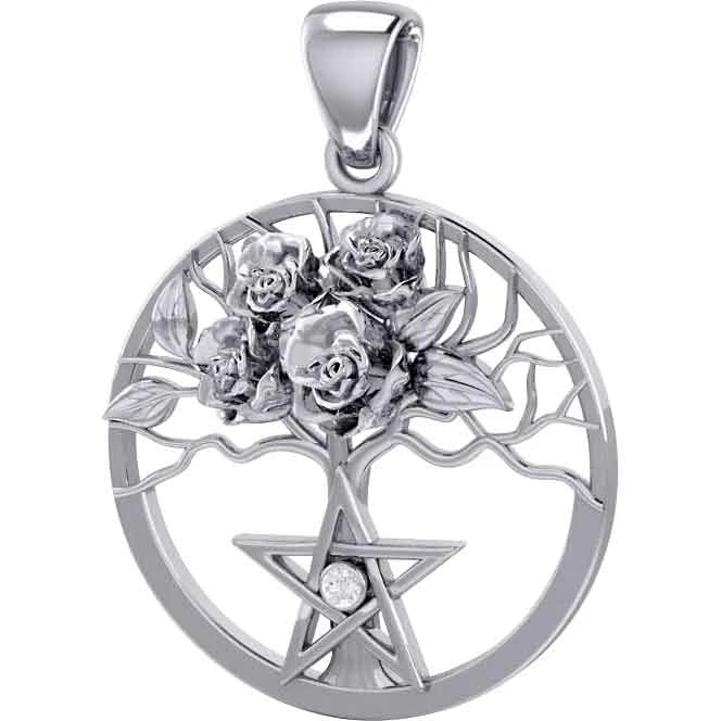 Silver Rose Tree Of Life With Pentacle Pendant 3 Silver Rose Tree Of Life With Pentacle Pendant