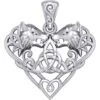 Silver Wolves With Celtic Triquetra In Heart Pendant