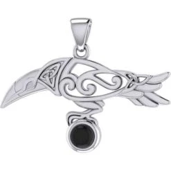 Sterling Silver Raven With Gemstone Pendant -Chic Jewelry Store PS TPD5252 5