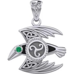 Silver Mythical Raven With Gemstone Pendant