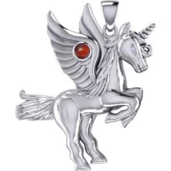 Silver Winged Unicorn With Gemstone Pendant