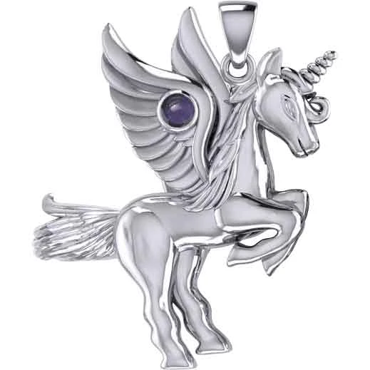 Silver Winged Unicorn With Gemstone Pendant 4 Silver Winged Unicorn With Gemstone Pendant - Image 2