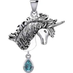 Silver Unicorn With Dangling Gemstone Pendant -Chic Jewelry Store PS TPD5426 3