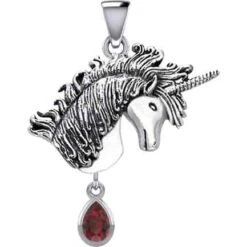 Silver Unicorn With Dangling Gemstone Pendant -Chic Jewelry Store PS TPD5426 4