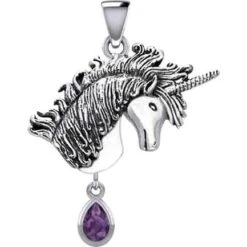 Silver Unicorn With Dangling Gemstone Pendant -Chic Jewelry Store PS TPD5426 5