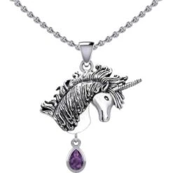 Silver Unicorn With Dangling Gemstone Pendant -Chic Jewelry Store PS TPD5426 6