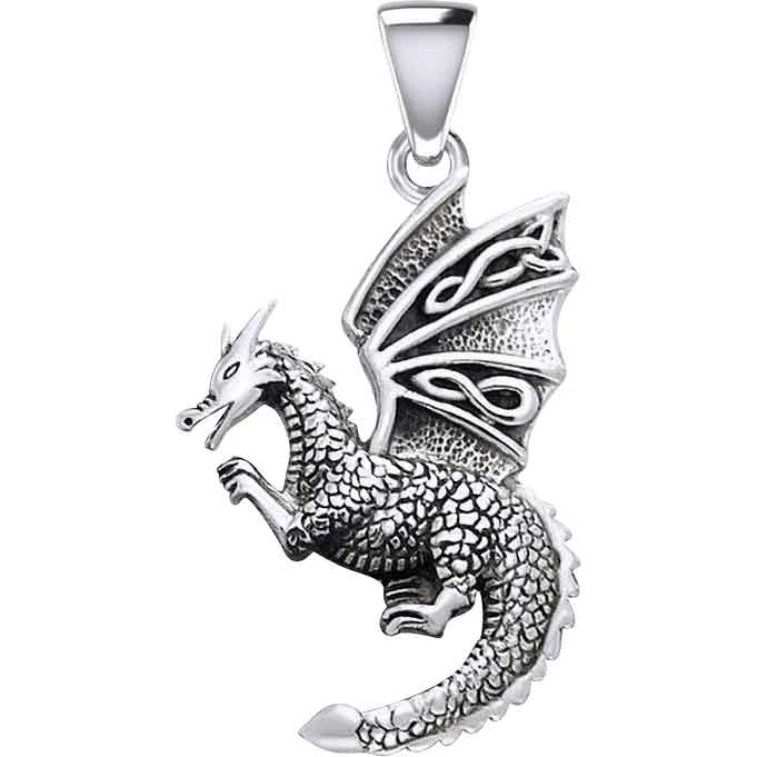 Silver Flying Dragon With Celtic Wing Pendant 3 Silver Flying Dragon With Celtic Wing Pendant
