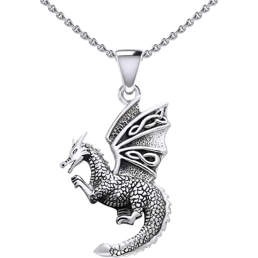 Silver Flying Dragon With Celtic Wing Pendant 4 Silver Flying Dragon With Celtic Wing Pendant - Image 2