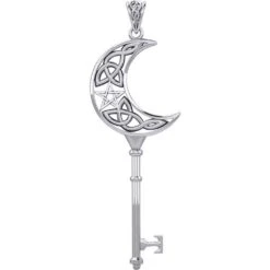 Silver Crescent Moon Key Pendant -Chic Jewelry Store PS TPD5673 3