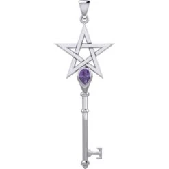 Silver Pentagram With Gem Key Pendant -Chic Jewelry Store PS TPD5713 3