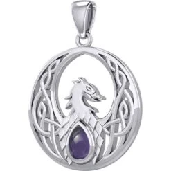 Silver Celtic Phoenix With Gemstone Pendant -Chic Jewelry Store PS TPD5719 4