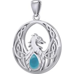 Silver Celtic Phoenix With Gemstone Pendant -Chic Jewelry Store PS TPD5719 8