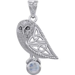 Silver Celtic Owl With Gemstone Pendant