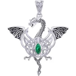 Silver Flying Dragon With Celtic Knot Pendant