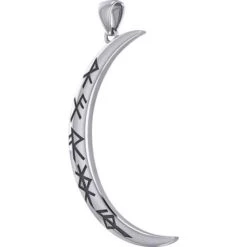 Large Crescent Moon With Bind Runes Pendant