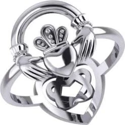 Silver Claddagh And Knotwork Heart Ring
