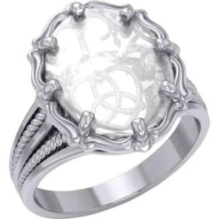 Silver Trinity Heart With Clear Quartz Ring