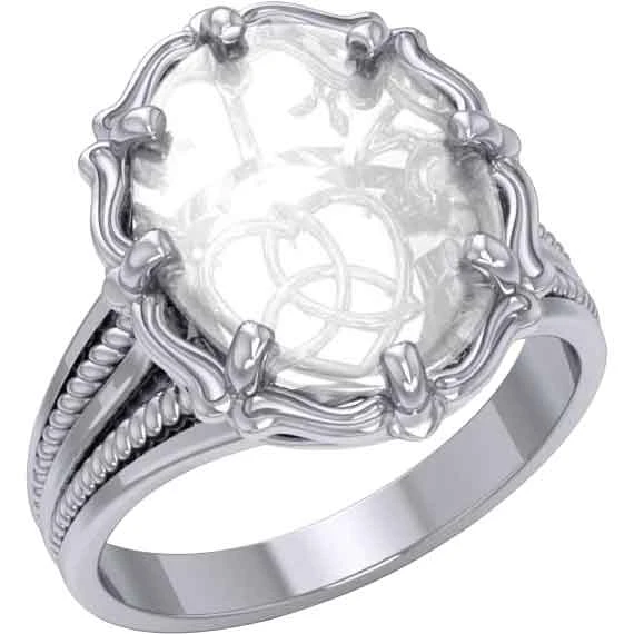Silver Trinity Heart With Clear Quartz Ring 3 Silver Trinity Heart With Clear Quartz Ring