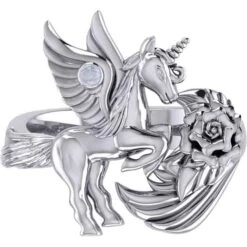 Sterling Silver Unicorn With Gemstone Ring