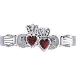 Silver Double Claddagh With Gemstone Ring