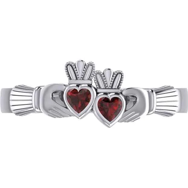 Silver Double Claddagh With Gemstone Ring 3 Silver Double Claddagh With Gemstone Ring