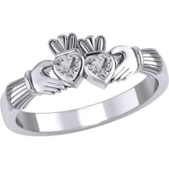 Silver Double Claddagh With Gemstone Ring 10 Silver Double Claddagh With Gemstone Ring -Chic Jewelry Store PS TRI1900 3