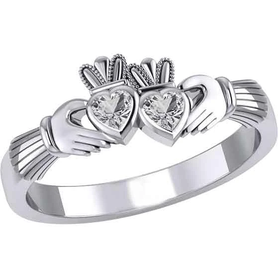 Silver Double Claddagh With Gemstone Ring 5 Silver Double Claddagh With Gemstone Ring - Image 3