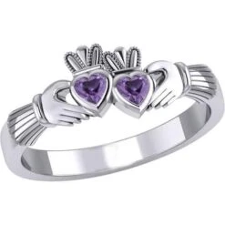 Silver Double Claddagh With Gemstone Ring 12 Silver Double Claddagh With Gemstone Ring -Chic Jewelry Store PS TRI1900 5