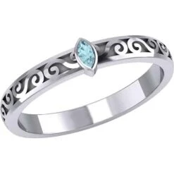 Silver Scrollwork With Marquise Gemstone Ring -Chic Jewelry Store PS TRI1912 4