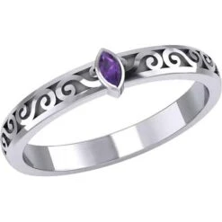 Silver Scrollwork With Marquise Gemstone Ring -Chic Jewelry Store PS TRI1912 5