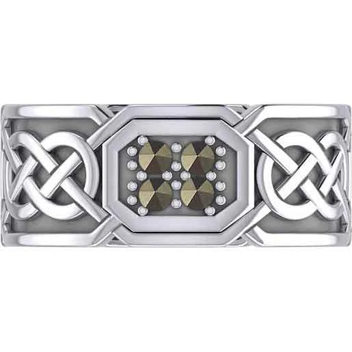 Four Gemstones Silver Knotwork Ring 3 Four Gemstones Silver Knotwork Ring