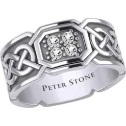 Four Gemstones Silver Knotwork Ring 11 Four Gemstones Silver Knotwork Ring -Chic Jewelry Store PS TRI1947 3