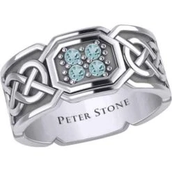 Four Gemstones Silver Knotwork Ring 14 Four Gemstones Silver Knotwork Ring -Chic Jewelry Store PS TRI1947 6