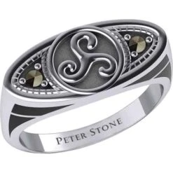 Silver Celtic Triskele With Gemstones Ring