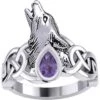 Silver Celtic Wolf With Gemstone Ring 1 Silver Celtic Wolf With Gemstone Ring -Chic Jewelry Store PS TRI2167