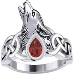 Silver Celtic Wolf With Gemstone Ring -Chic Jewelry Store PS TRI2167 4