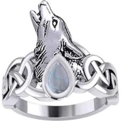 Silver Celtic Wolf With Gemstone Ring -Chic Jewelry Store PS TRI2167 5