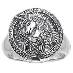 Engraved Celtic Unicorn Silver Ring