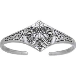 White Bronze Celtic Greenman Cuff
