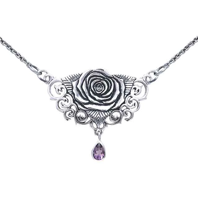 White Bronze Sacred Rose Gem Necklace 3 White Bronze Sacred Rose Gem Necklace