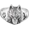 White Bronze Wolf Ring