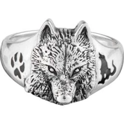 White Bronze Wolf Ring
