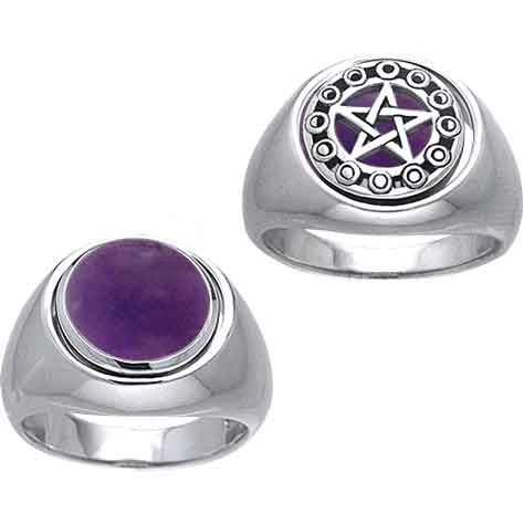 White Bronze Moon Phase Pentacle Flip Ring 3 White Bronze Moon Phase Pentacle Flip Ring