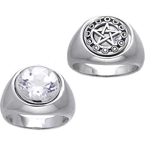 White Bronze Moon Phase Pentacle Flip Ring 5 White Bronze Moon Phase Pentacle Flip Ring - Image 3